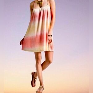 Pink & Yellow Fully Lined Adjustable Strap Tie Dye Ombre Sun Mini Dress S, M